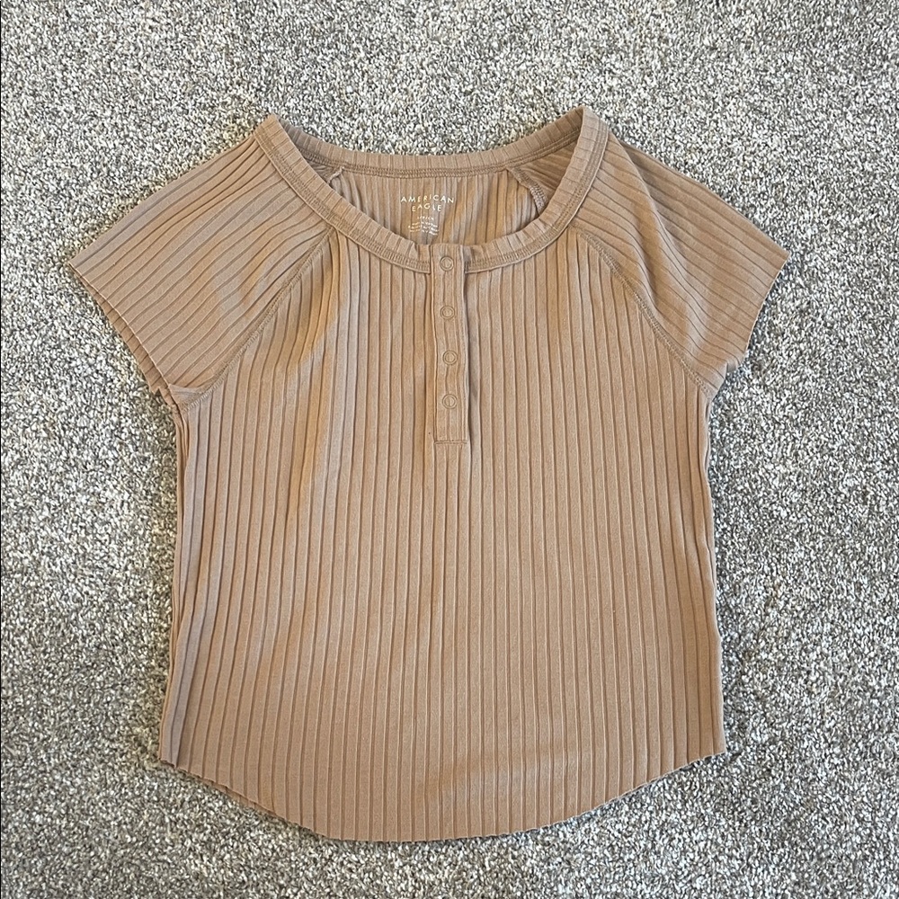 American Eagle Outfitters Brown Ribbed Short Sleeve Top